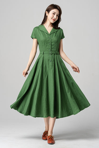 Green Swing Linen Shirt Dress 4195