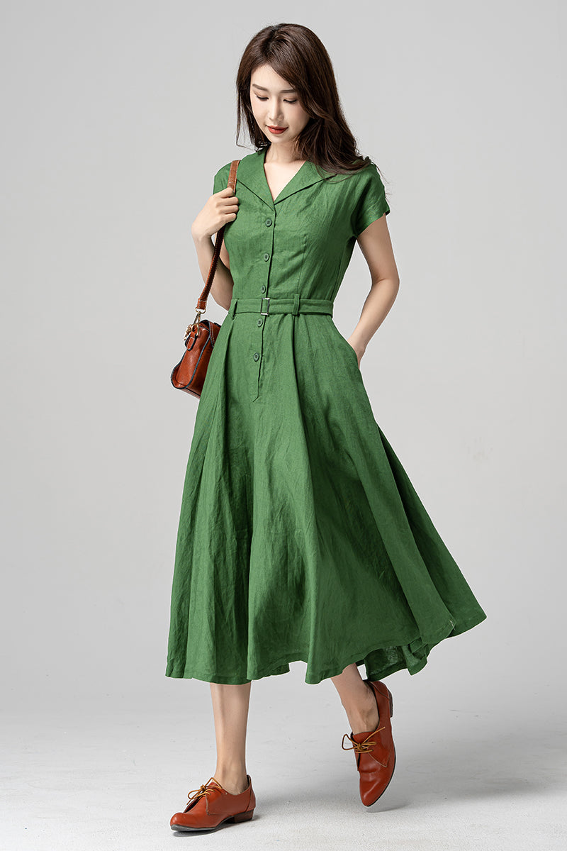 Green Swing Linen Shirt Dress 4195