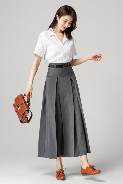 Women Long Gray Pleated Skirt 4193