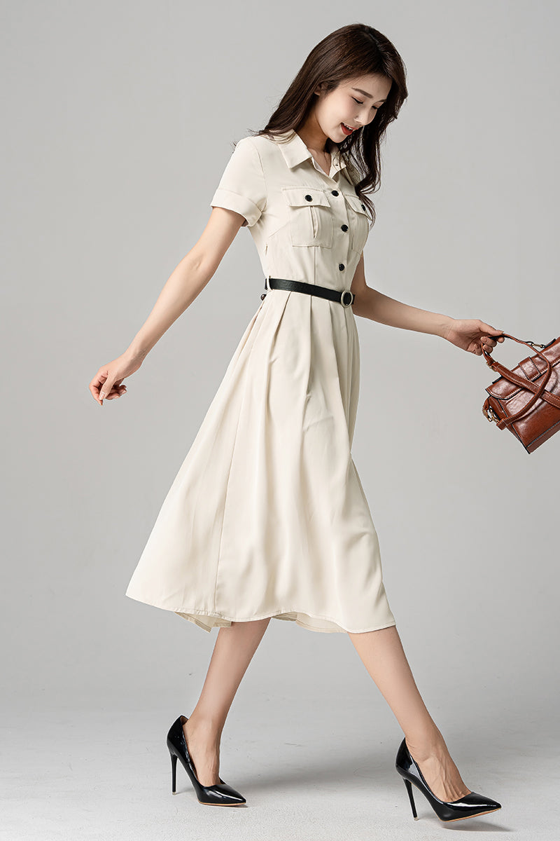 Vintage Inspired Beige Midi Dress 4194 Xiaolizi Vintage Inspired Beige Midi Dress 4194 Xiaolizi