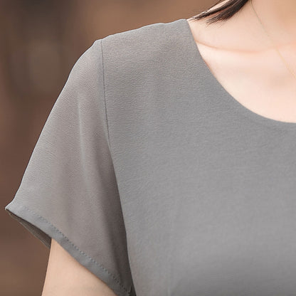 Grey Chiffon Maxi Dress - Vintage Swing with Fitted Waistband 2720
