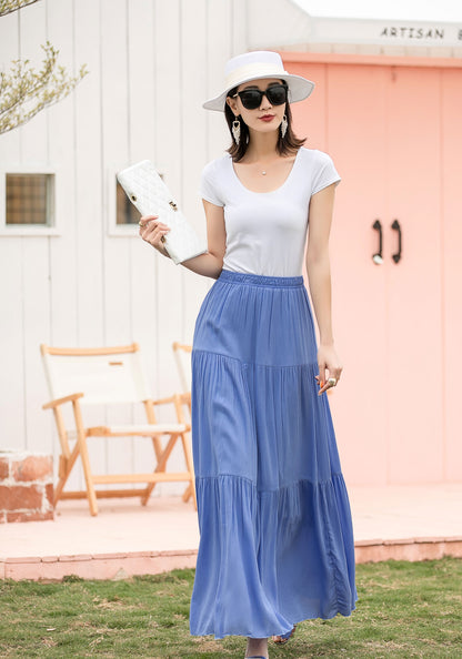 Blue Maxi Linen Skirt 271702#