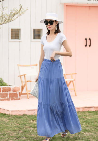 Blue Maxi Linen Skirt 271702#