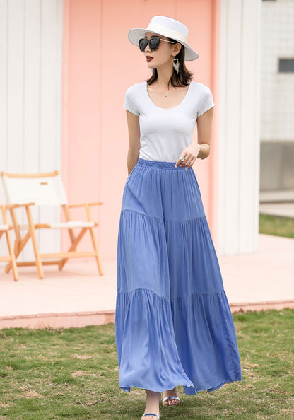 Blue Maxi Linen Skirt 271702#