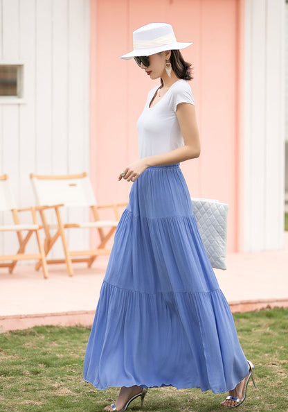 Blue Maxi Linen Skirt 271702#