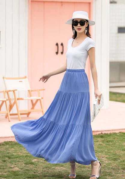 Blue Maxi Linen Skirt 271702#