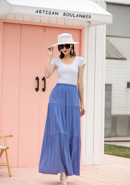 Blue Maxi Linen Skirt 271702#