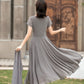 Vintage Long Swing Chiffon Dress short sleeve 272001