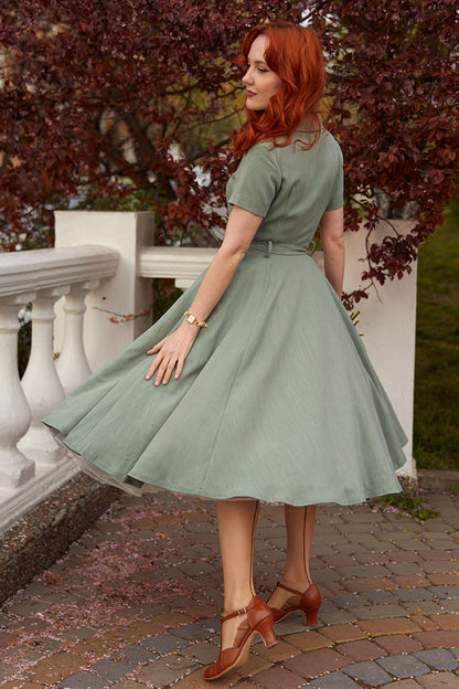 50s Midi Swing Linen Shirt Dress 3477