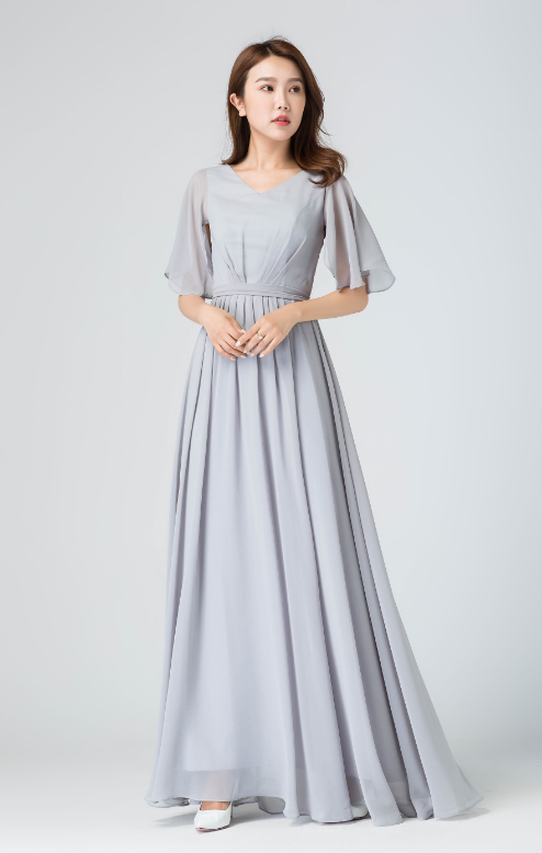 Light Gray V Neck Chiffon Bridesmaid Dress 1910 Xiaolizi Light Gray V Neck Chiffon Bridesmaid Dress 1910 Xiaolizi