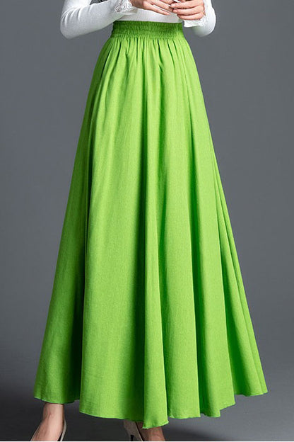 Elastic Waist Maxi Linen Skirt 4104