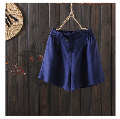 Linen Cotton Women Shorts - Wide Leg Elastic Waist | Xiaolizi 2814