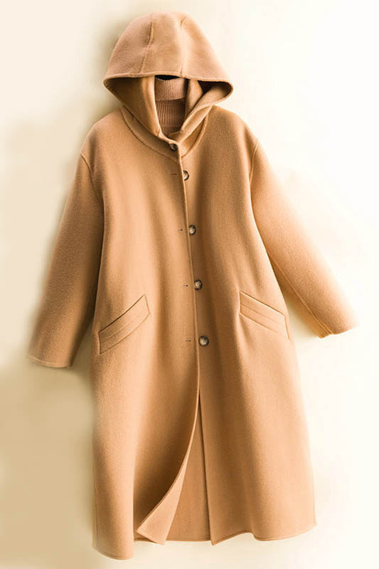 Korean Single-breasted Women Pure Color Wool Coat 3772