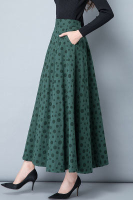Long A-Line Polka Dot Linen Skirt 4117