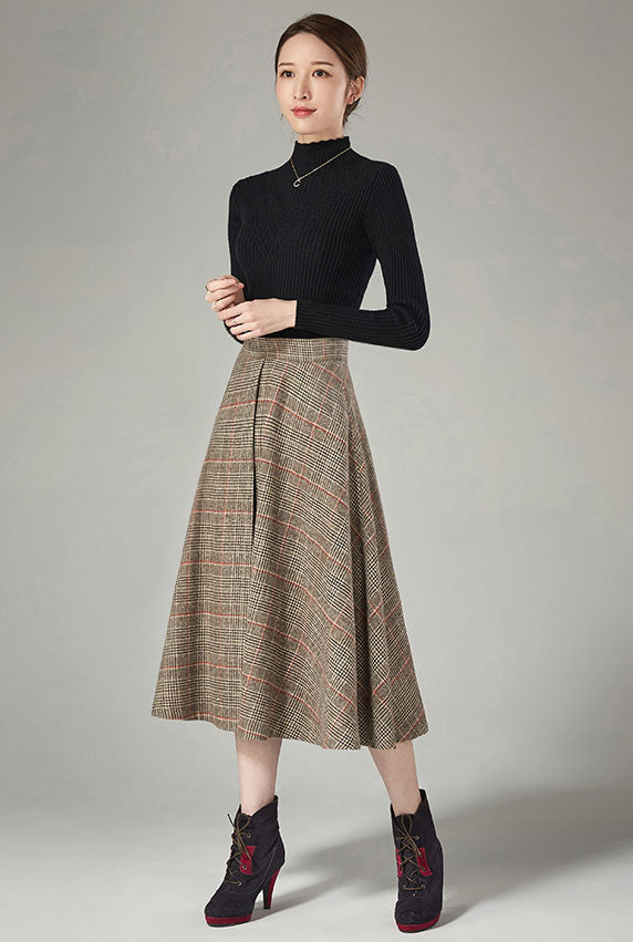 Vertical stitching plaid skirt for winter J106