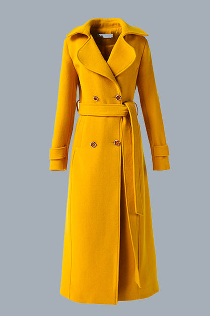 Handmade Yellow Wool Coat – Double-Breasted Long Winter Overcoat | Xiaolizi 3192