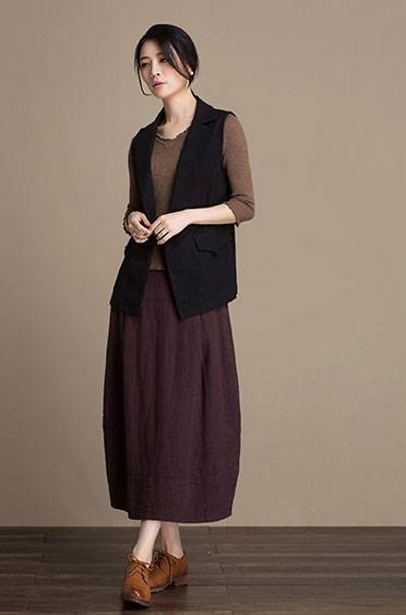Cotton and linen skirt midi skirt Lantern skirt autumn skirt  J084-3