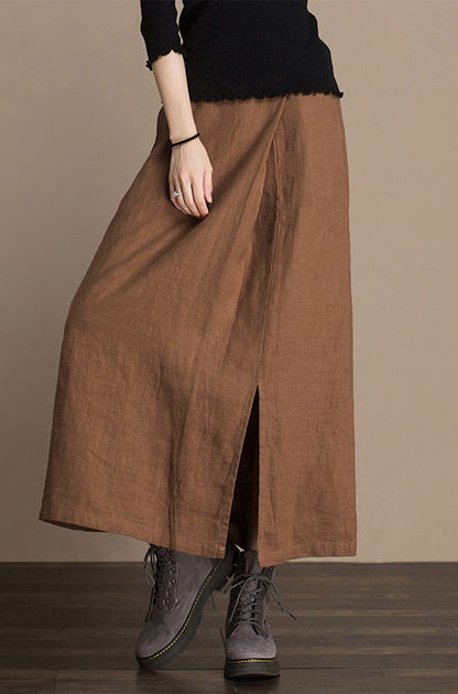 Plaid Linen Midi Skirt - High Waist Autumn Essential J084-7