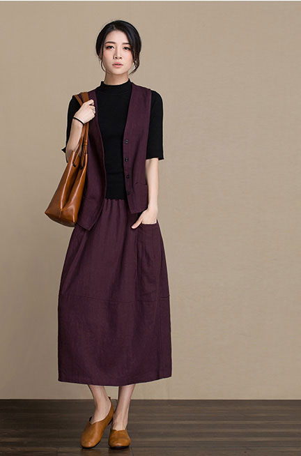 Cotton and linen skirt midi skirt Lantern skirt autumn skirt  J084-2