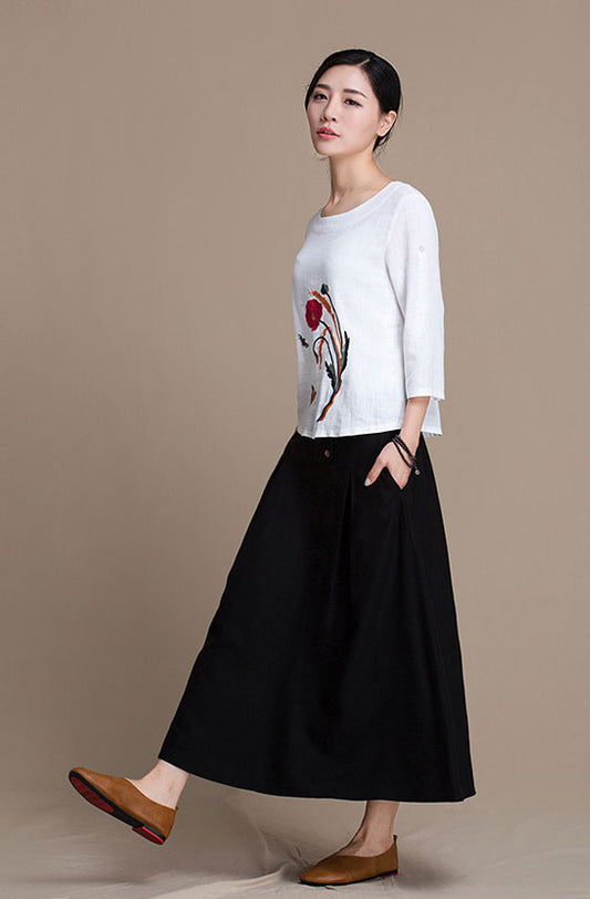 Hang down feeling linen skirt for autumn J084-14