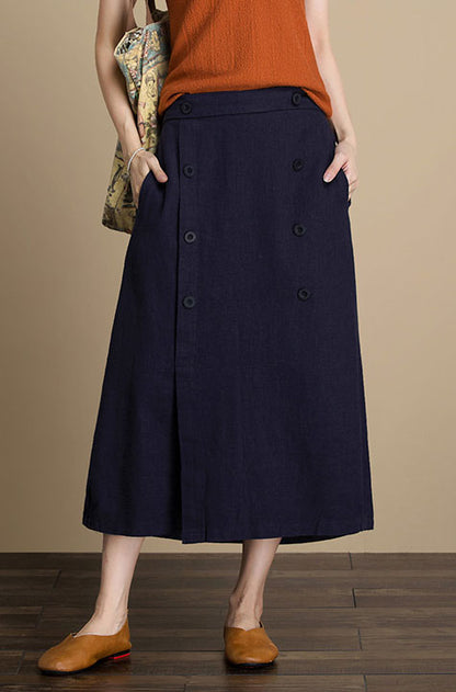 Brown Linen Maxi Skirt - A-Line High Waist Autumn Style J084-13