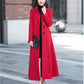stand collar vintage red midi wool coat 2960