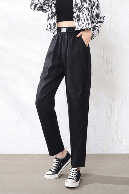 Beige Linen Pants - Elastic Waist, Relaxed Fit 3513