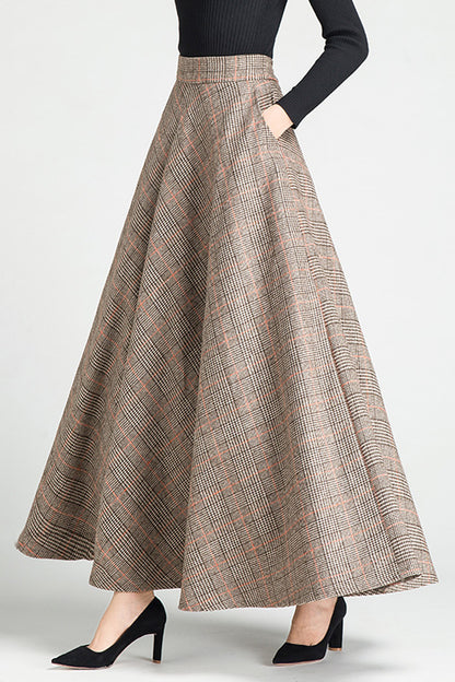 Autumn Winter Swing Plaid Wool Skirt 3794