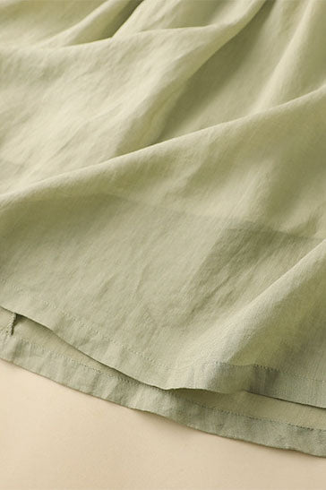 Army Green Linen A-Line Maxi Skirt - Elastic Waist, Side Pockets 3592