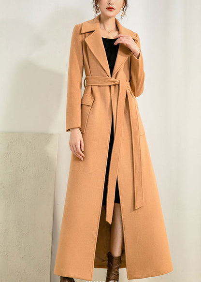 Camel Wool Maxi Coat - Handmade Fit and Flare with Belt 2959