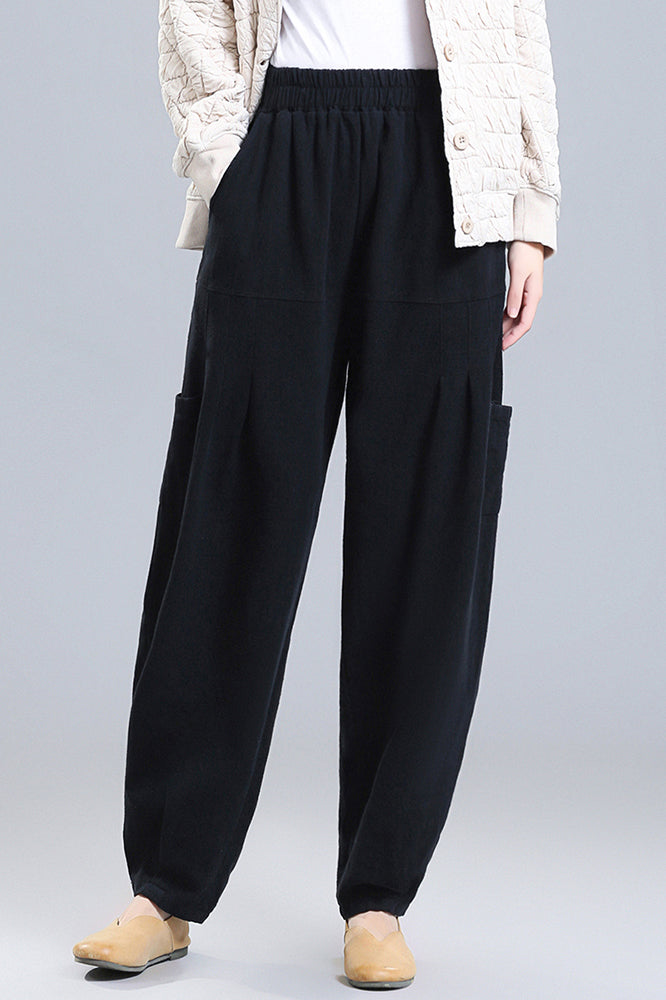 Spring Summer Vintage Inspired High Waist Linen Pants 3667