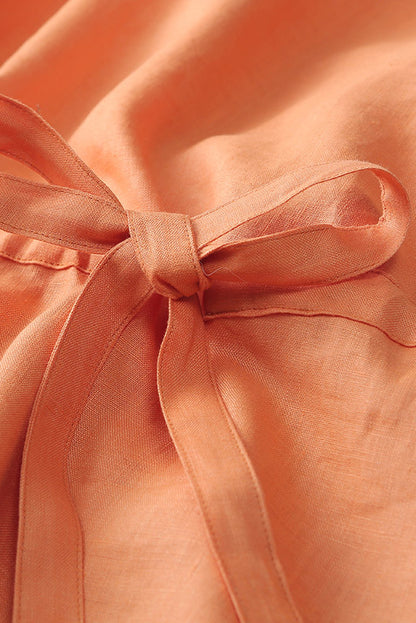 Apricot Linen Sleeveless Top - Relaxed Fit with Waist Tie 3659