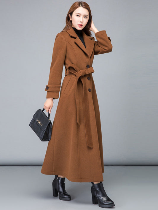 Brown winter fall Long coat with belt 2475