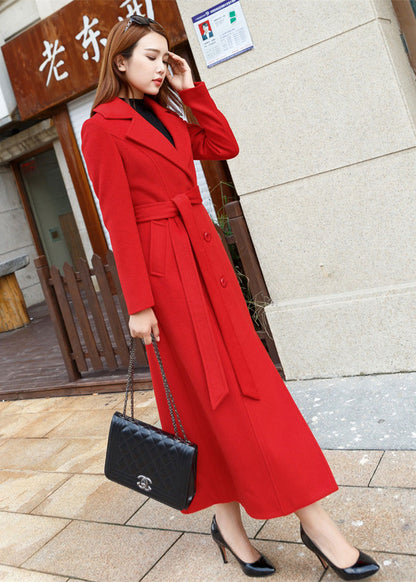 Handmade Wool Blend Coat – Dark Green Long Winter Trench Style | Xiaolizi 2458
