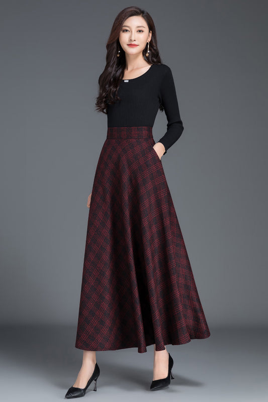 A-Line Causal Plaid Wool Skirt 3805