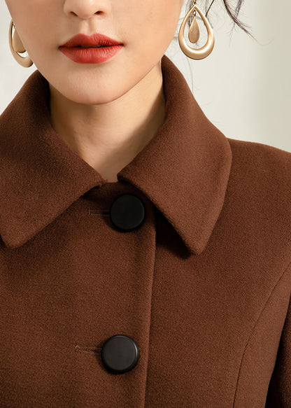 Brown Wool Maxi Coat - Vintage Fit and Flare Silhouette 2955