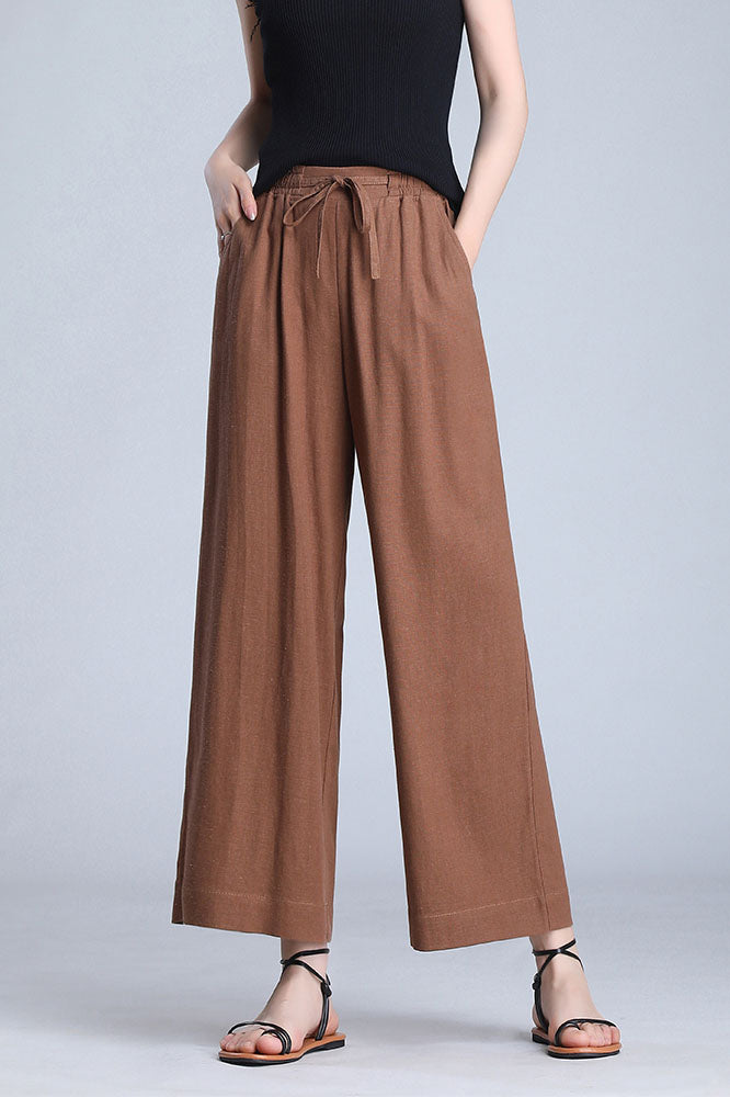 Cotton Linen Wide Leg Loose Long Pants 3520