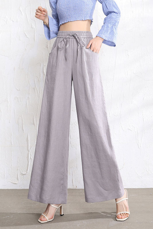 Summer Women Loose Cotton Linen High Waist Pants 3525