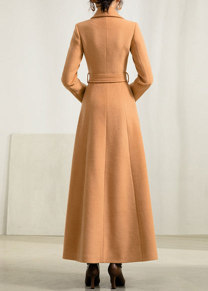 Camel Wool Maxi Coat - Fit and Flare Silhouette with Self Tie Belt 2954