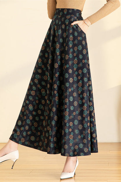 Spring Autumn Floral Maxi Skirt 4122