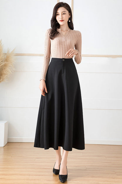 White Cotton Blend Midi A-Line Skirt - High Waist, Elegant Silhouette 40