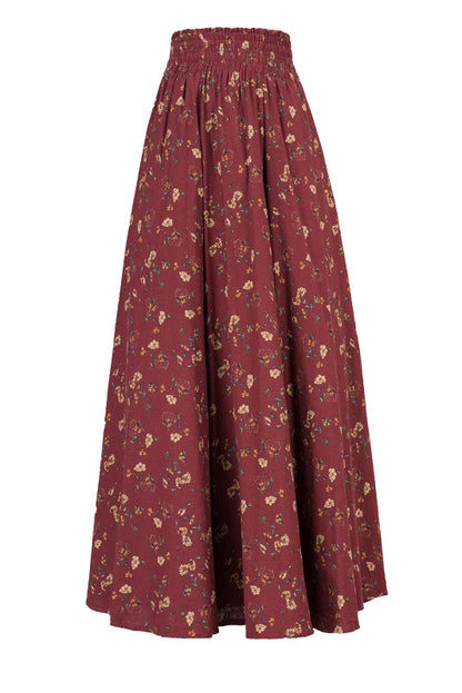 A-Line Floral Cotton Linen Skirt 4108