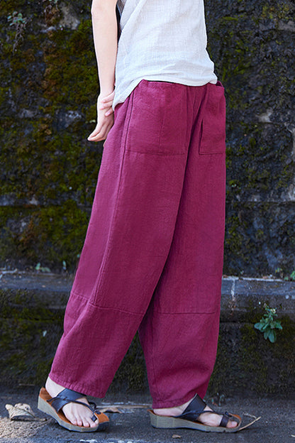 Light Green Linen Cotton Wide Leg Pants - Elastic Waist Casual Fit 3665