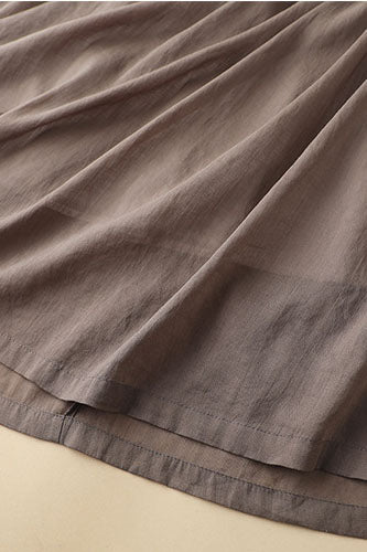 Army Green Linen A-Line Maxi Skirt - Elastic Waist, Side Pockets 3592