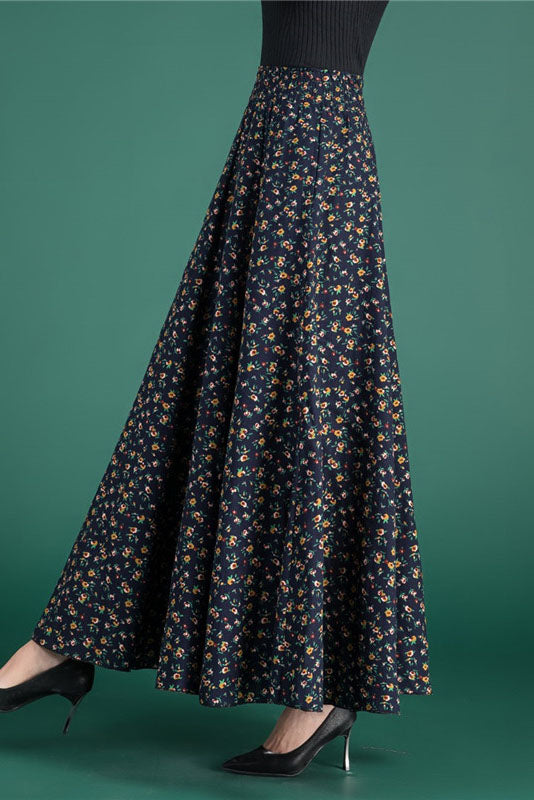 Retro Floral High Waist Linen Skirt 4123