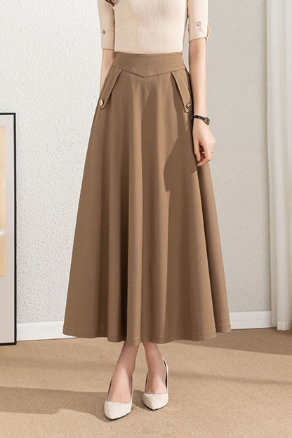 Emerald Green Cotton Blend A-Line Maxi Skirt - High Waist, Flowing Silhouette 40