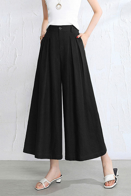 Women High Waist Linen Wide Leg Pants 3524