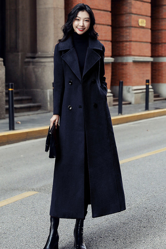 Retro Navy blue wool coat  3191