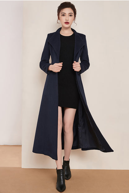 Handmade Light Gray Wool Coat – Elegant High Neck Belted Long Overcoat | Xiaolizi 3983