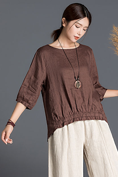 Women half sleeve linen top 3409